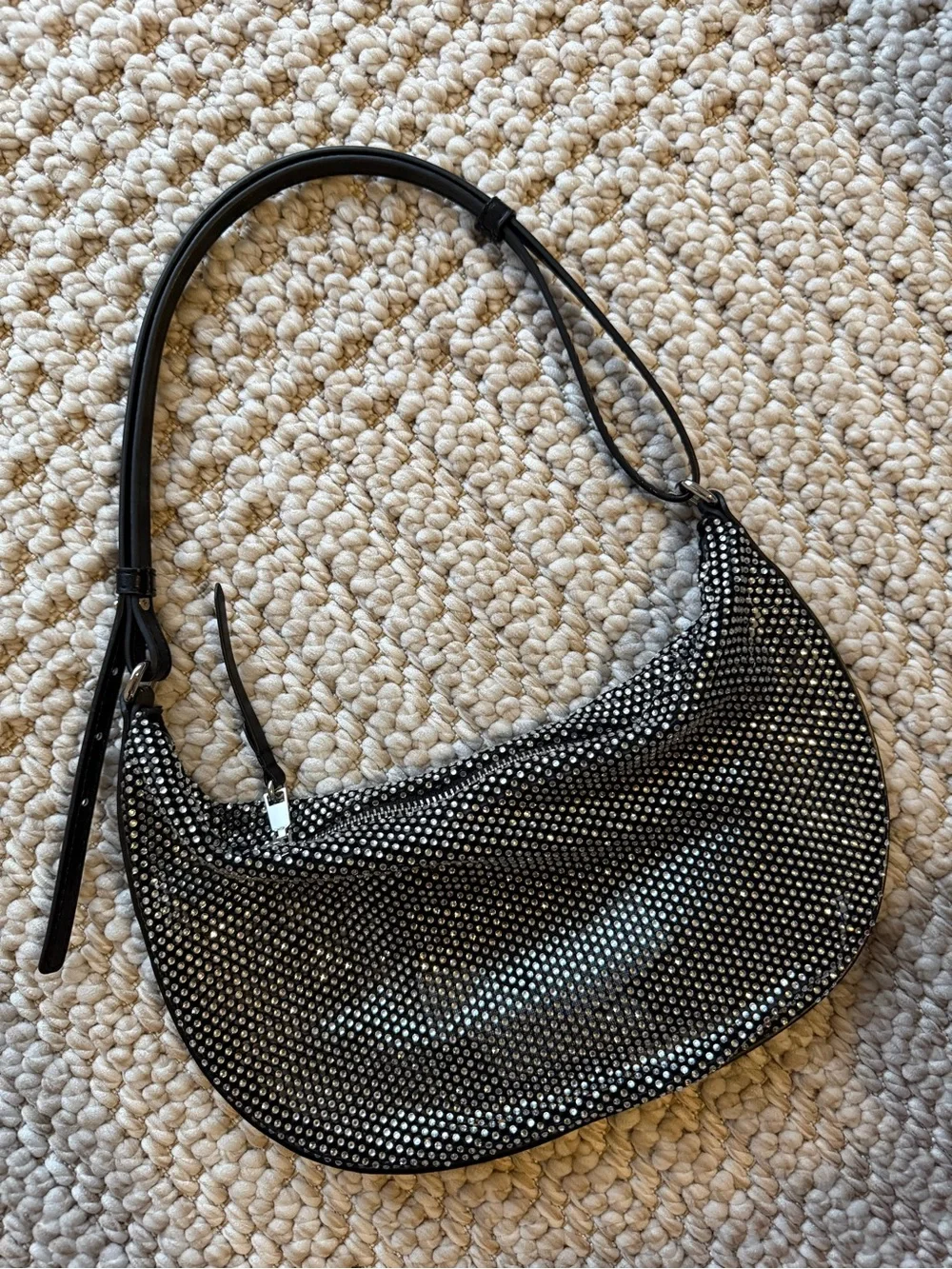 Zara Black Rhinestone-Embellished Shoulder Bag